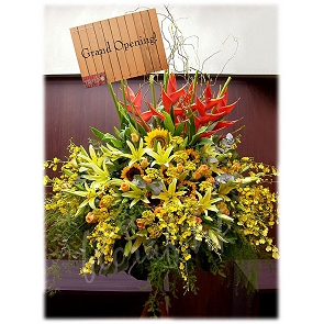 OP50  Big Opening Flower Arrangement with Wooden Stand   OP50  Big Opening Flower Arrangement with Wooden Stand